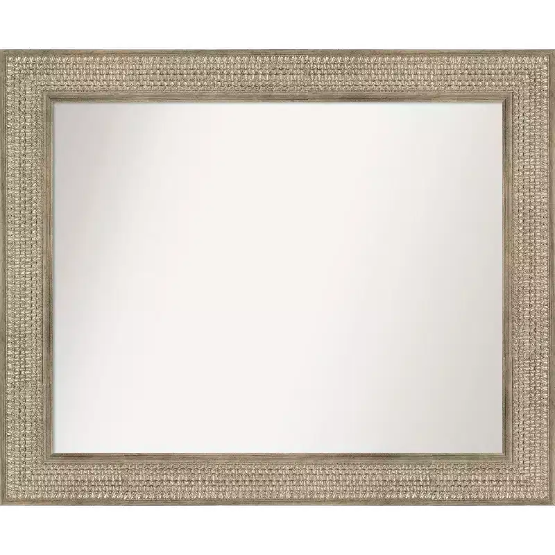 Amanti Art 34"x28" Non-Beveled Trellis Silver Wood Bathroom Wall Mirror : Modern Rectangular Design, Includes Mounting Hardware