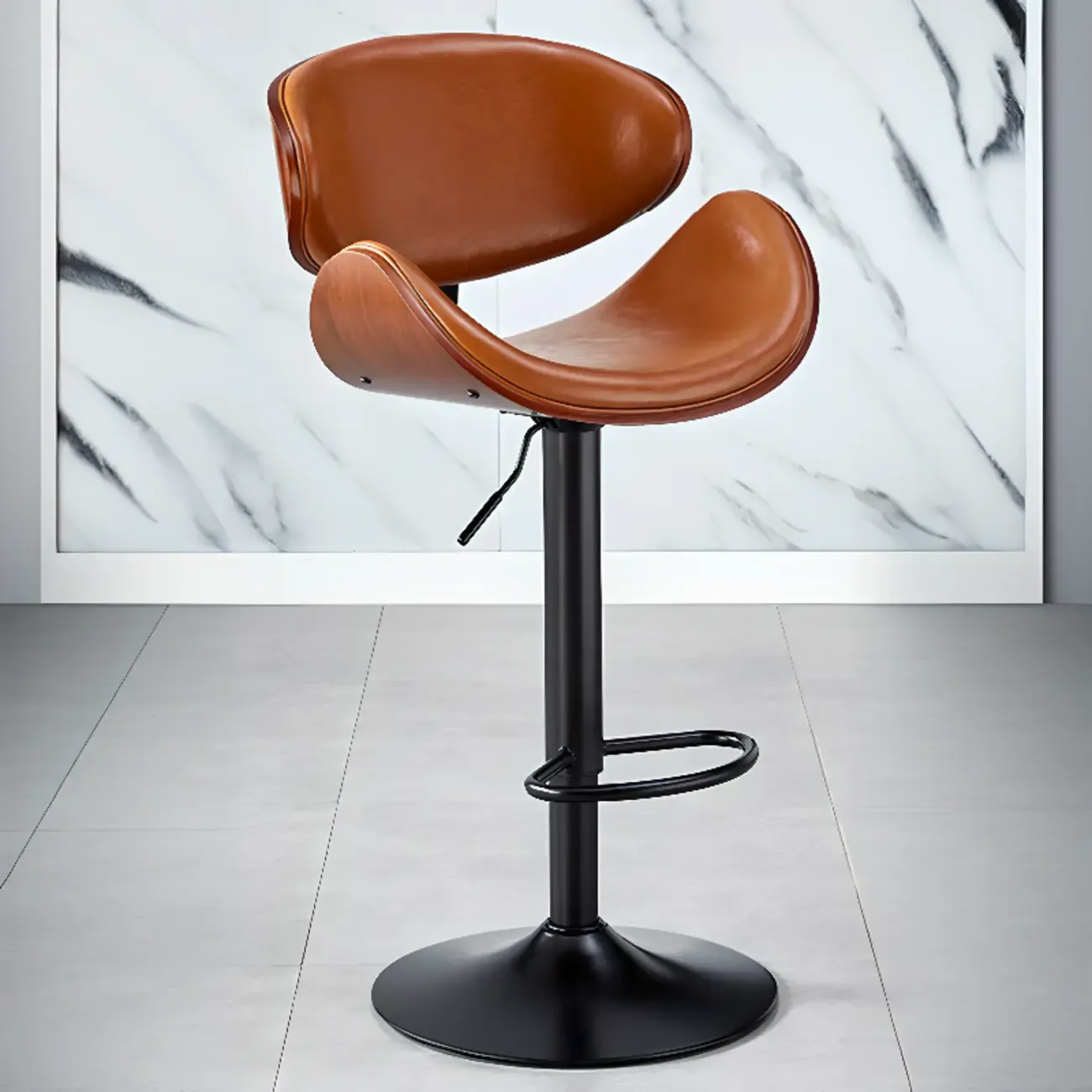 Bucket Adjustable Swivel Leather Bar Stools