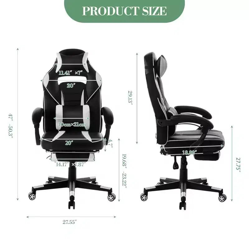 Reclining Ergonomic Gaming Chair w/ Retractable Footrest, High Back PU Leather Racing Computer Desk Chair w/ Lumbar & Headrest Support for Office
