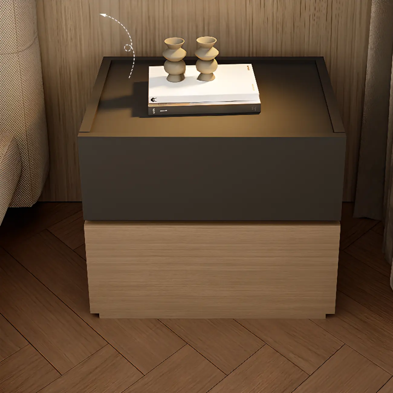 Modern Wood Two-Tone Elegant Nightstand with Drawer