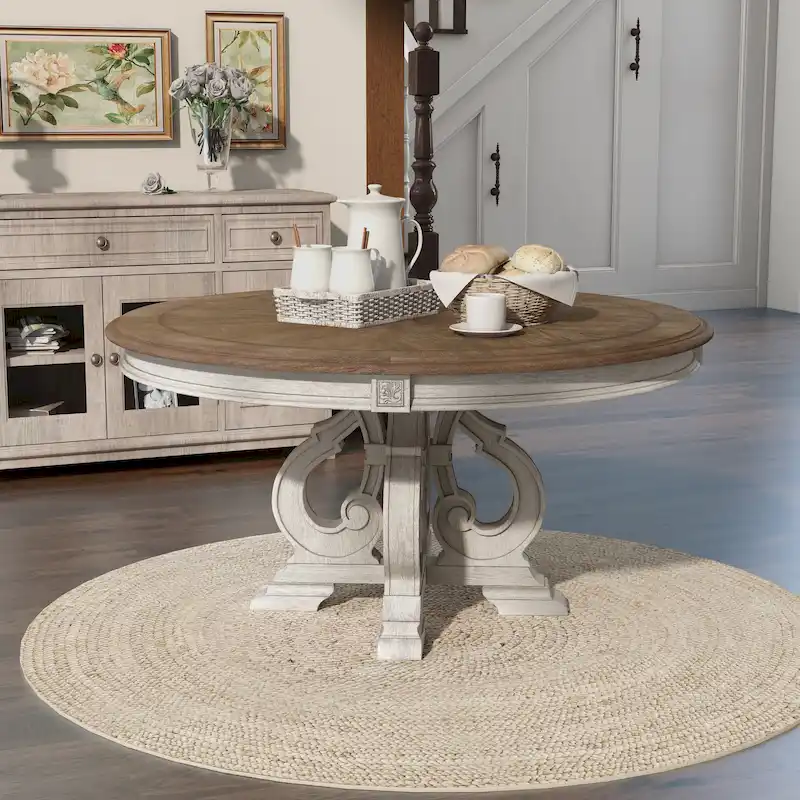 The Gray Barn Caelum Farmhouse Antique White 60-inch Wood Round Dining Table