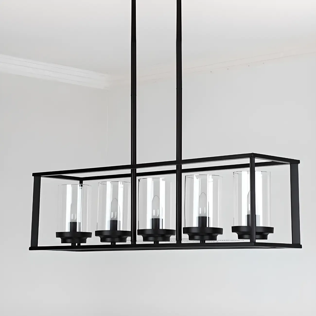 Industrial Black Metal Glass Cylinder Kitchen Island Pendant Light