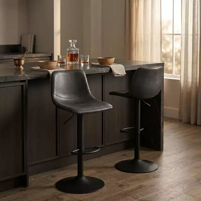 LeisureMod Tilbury Modern Adjustable Height Bar Stool with Vegan Leather Upholstery and Footrest, Ideal for Kitchen Island, Counter, or Home Bar