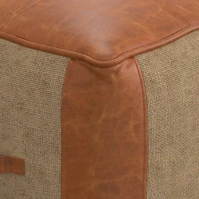 WYNDENHALL Castlebridge Boho Square Pouf in Tan Genuine Leather