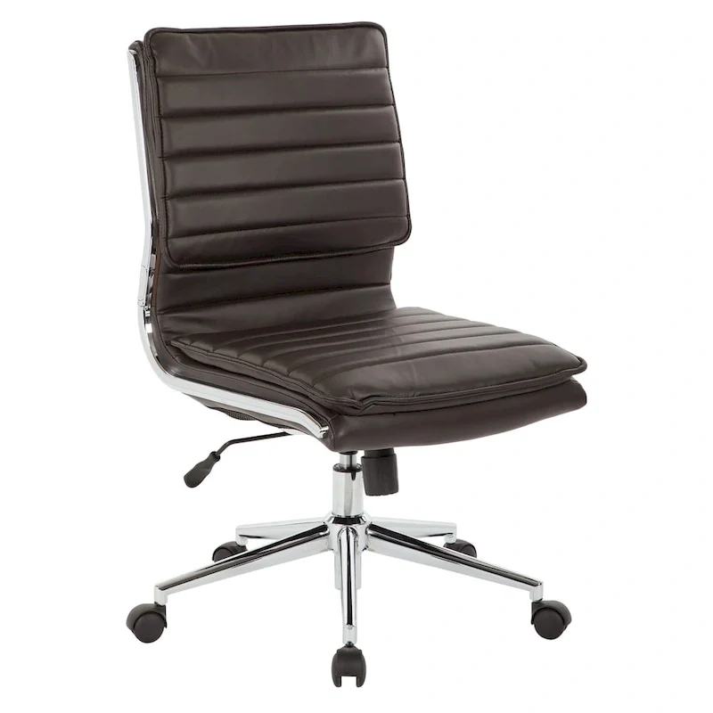 Armless Mid Back Professional Managers Faux Leather Chair with Chrome Base