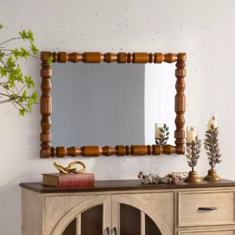 35 x 23 Vintage Rectangular Carved Wooden Wall Mirror, Decorative Accent Mirror for Living Room, Bedroom, or Entryway Home Dcor-Panipeachy