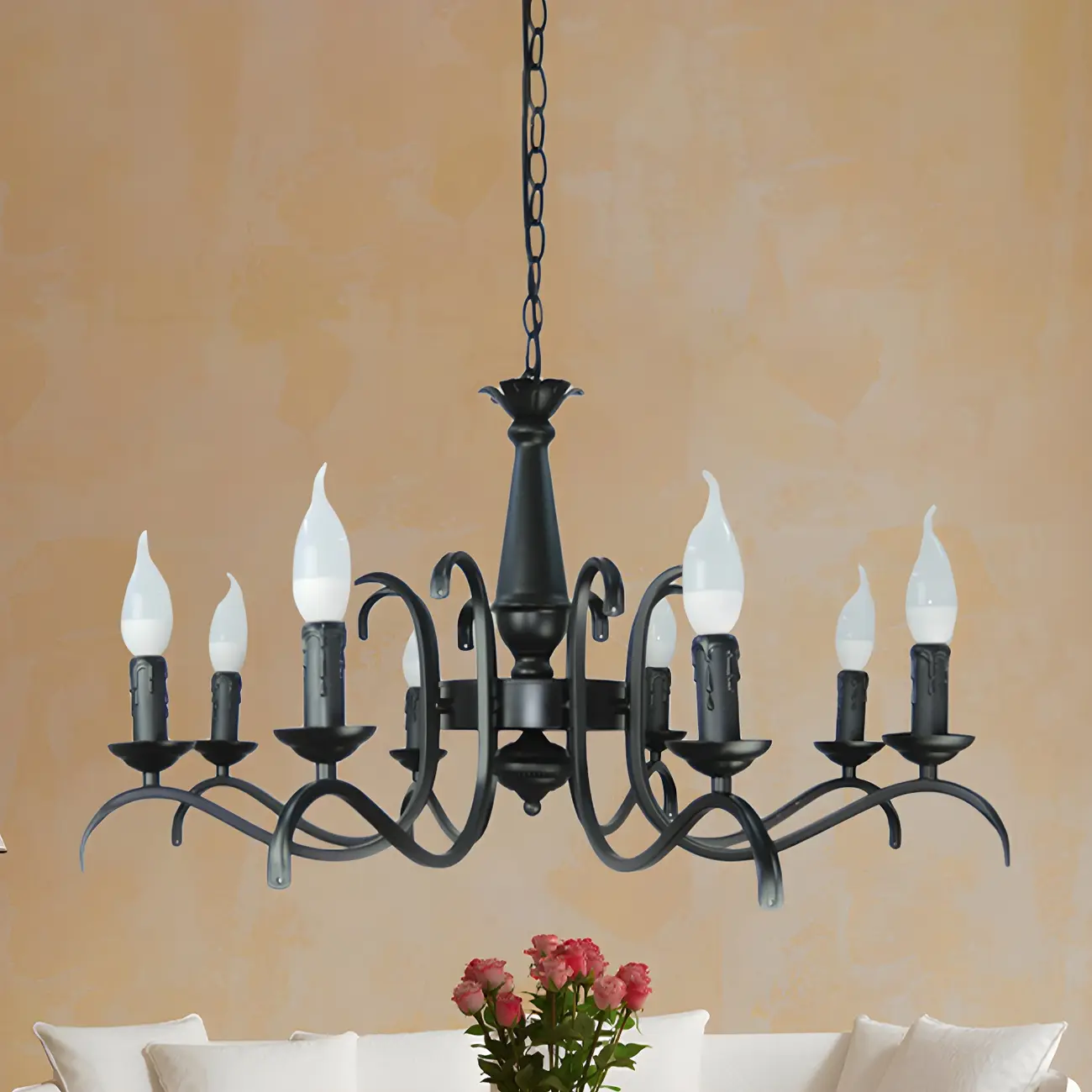 Industrial Black Metal Candelabra Chandelier