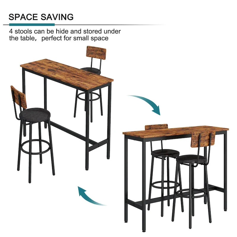3-Piece Bistro Set, Dining Table and Upholstered Stools w/ Backrest