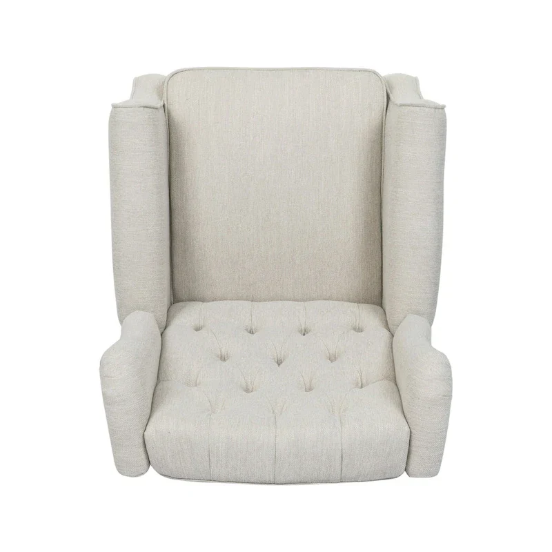 Modern Wingback Push-Back Recliner with Footrest, Button-tufted, Birch Legs