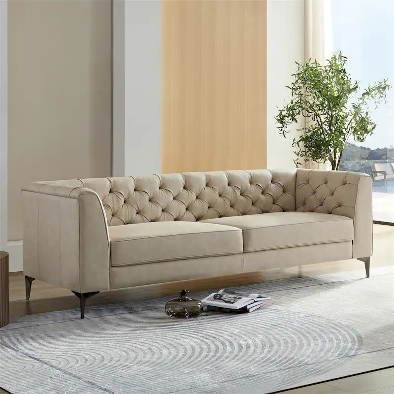 Modern Faux Leather Sofa with Metal Feet