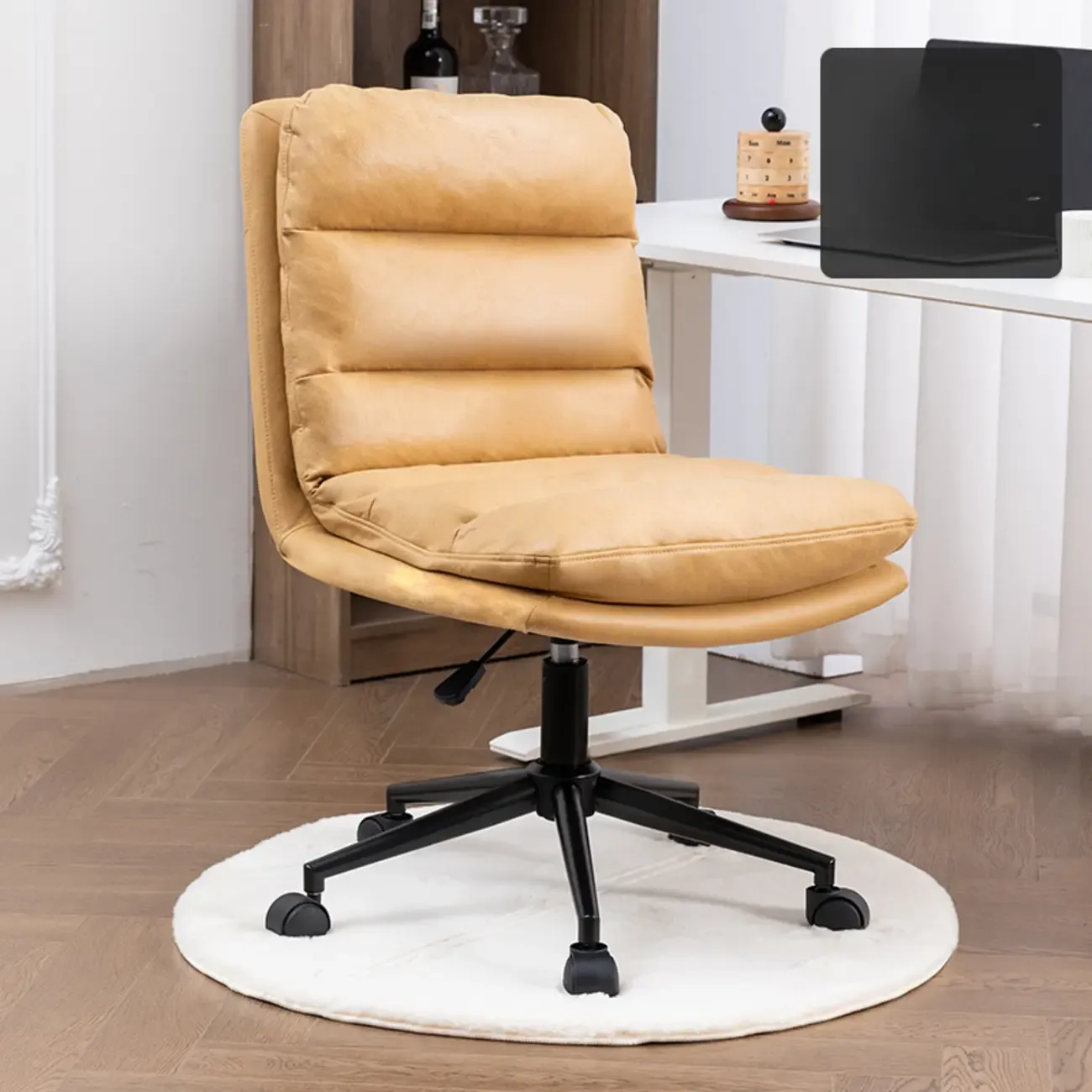 Casual Beige Leather Adjustable Office Chair