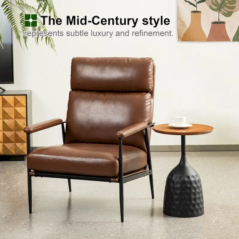 Glitzhome 33.75W Mid-Century Modern Leatherette Armchair With High Back and Padded Arms - 33.75 W x 39.5 H x 28 D
