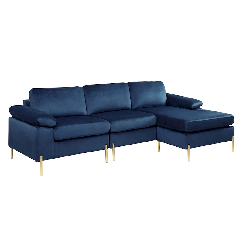 L-Shaped 3-Seater Velvet Combination Sofa with Recliner