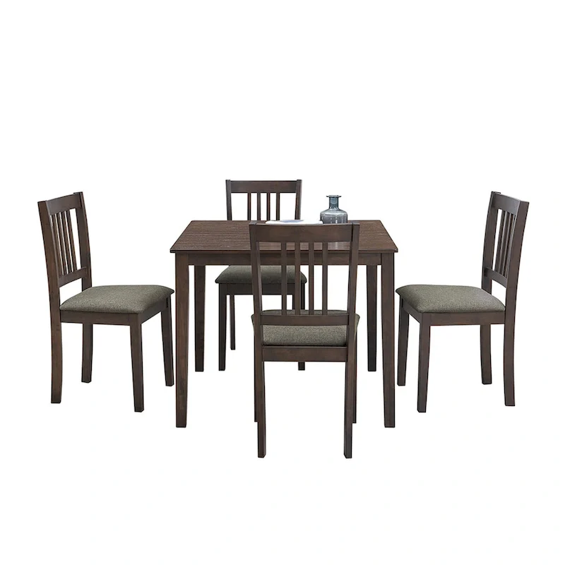 Modern 5-Piece Dining Set with Square Table & 4 Slat Back Upholstered Chairs