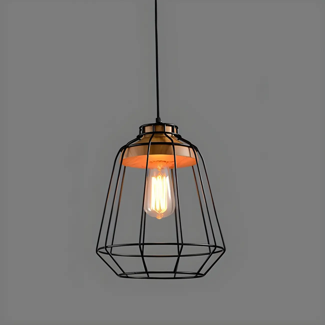 Industrial Black Caged Pendant Lamp for Kitchen Lighting