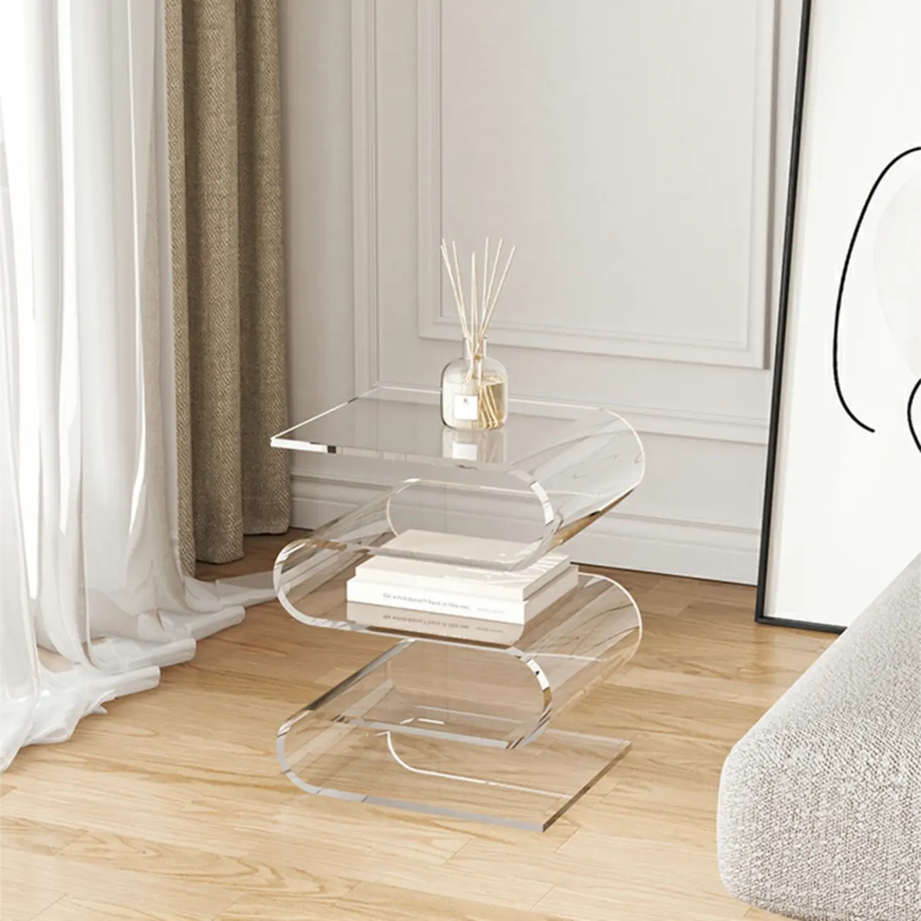 Contemporary Acrylic S-Shaped Side Table with Storage