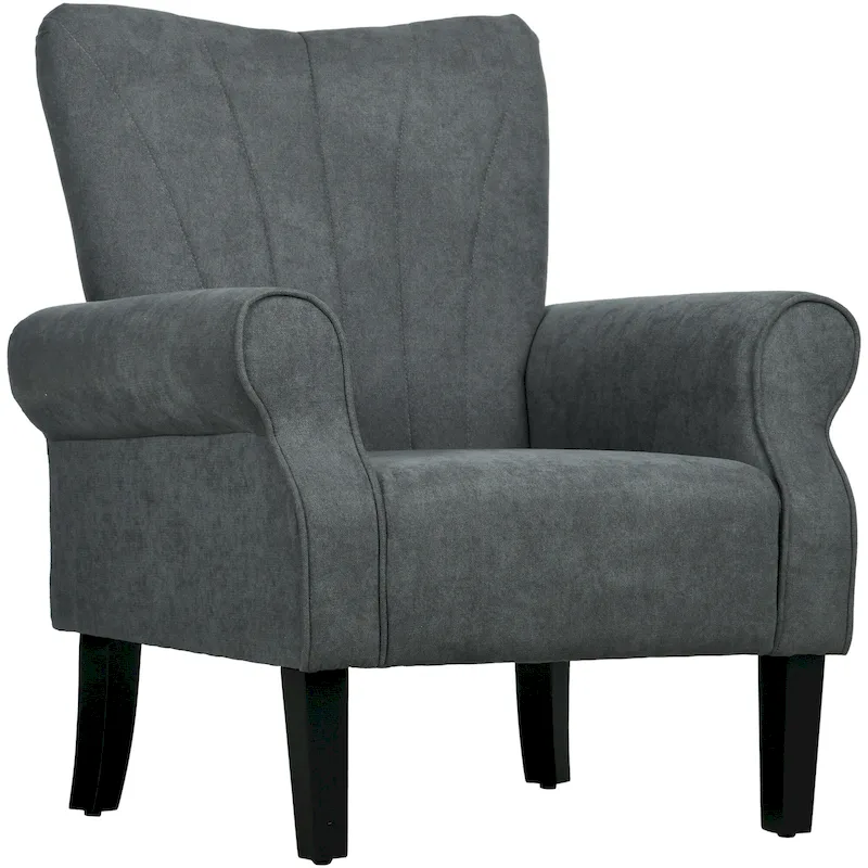 Dark Gray Modern 31.5 High Back Upholstered Arm Chair with Wood Legs