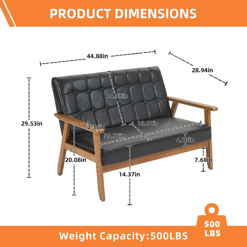 HOMEFUN Mid-Century Linen/PU Upholstered Wood Frame Tufted Loveseat Sofa