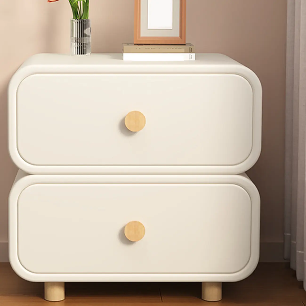 Bedroom Off-White Wooden Two Drawer Nightstand