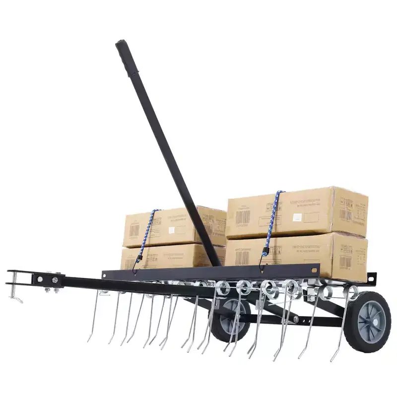 NAYSAYE Manual Lawn Mower Lawn Dethatcher Tow Behind Sweeper Rake Grass Lifter for Outdoor Yard Garden, Black, 41.3*12.2*3.8