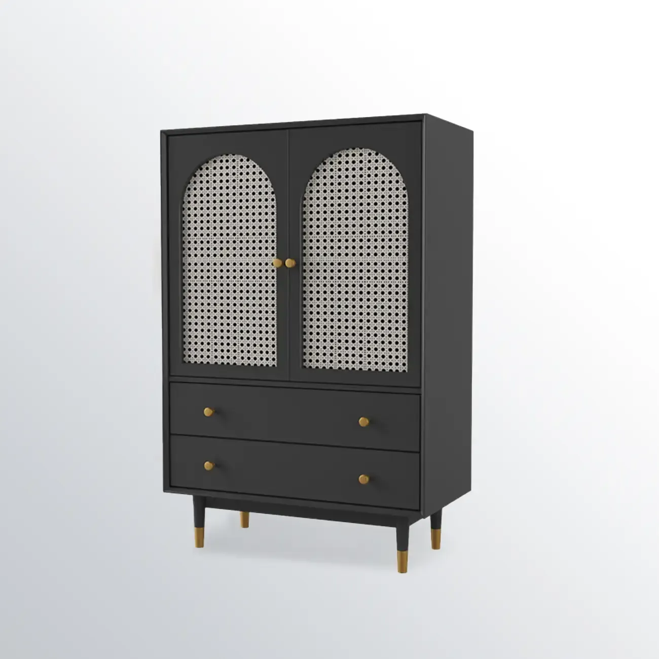 Modern Beige Solid Wood Accent Cabinet with 2 Drawers