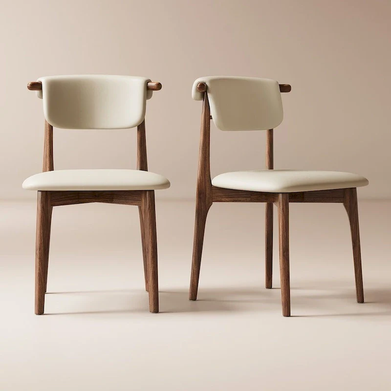 Beige Faux Leather Dining Chair Set of 2, Dining Height