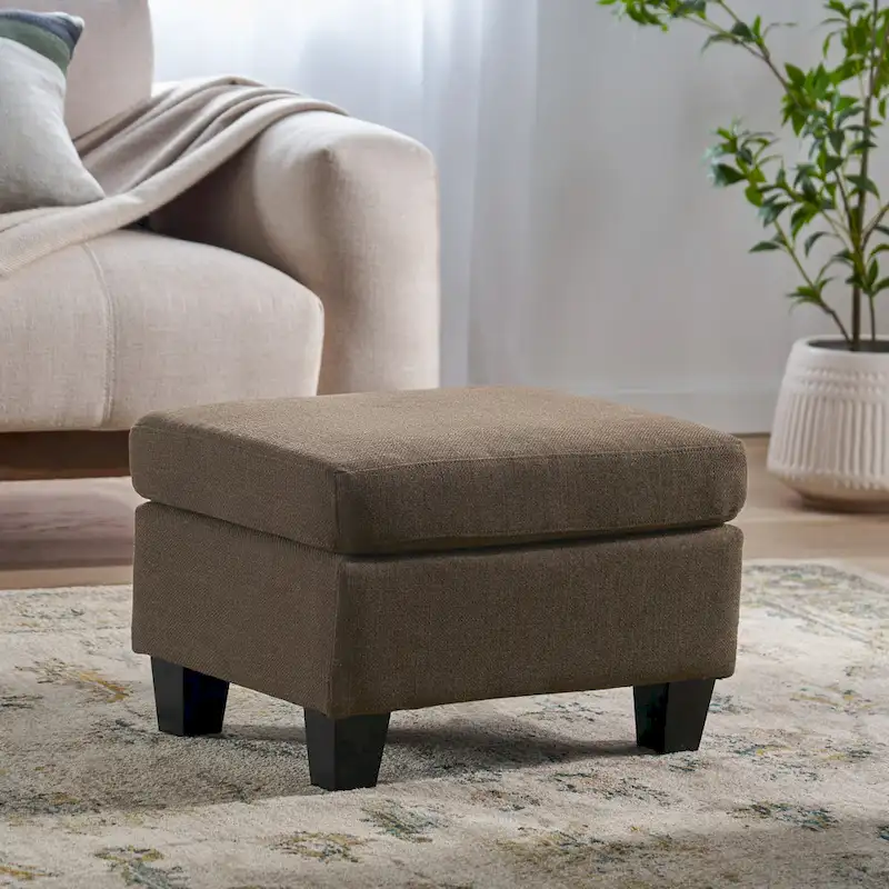 Upholstered Fabric Ottoman with Birch Wood Legs