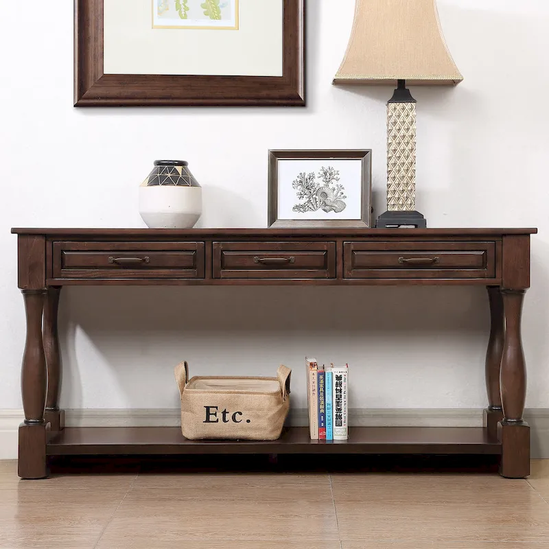 63inch Long Wood Console Table with 3 Drawers and 1 Bottom Shelf for Entryway Hallway Easy Assembly Extra-thick Sofa Table