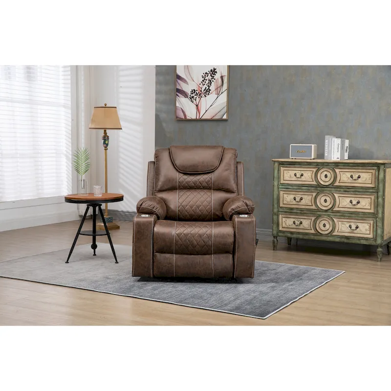 Brown PU Leather Power Lift Recliner with Massage and Heating - 400 lbs Capacity