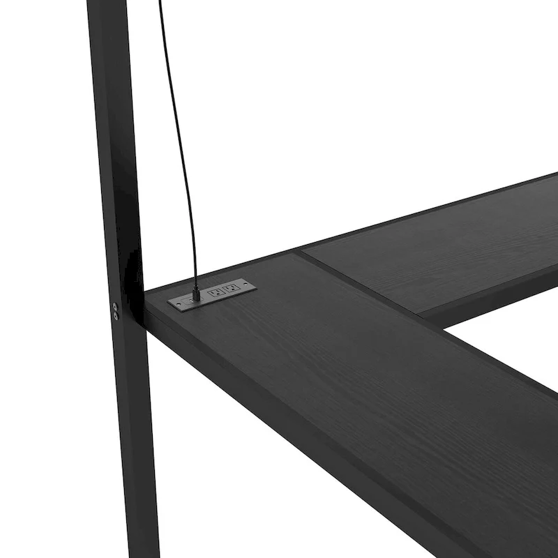 Black, Twin XL Loft Bed with Wardrobe & L-Desk, 1-Person