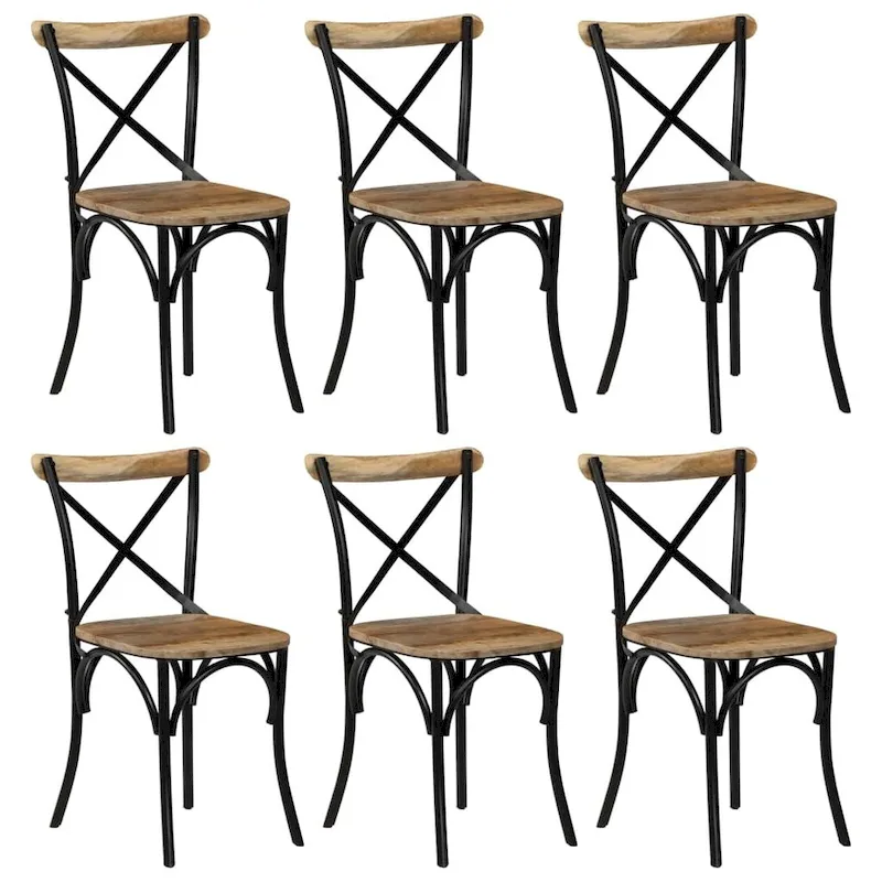 vidaXL Cross Chairs 6 pcs Black Solid Mango Wood - 20.1  x 20.5  x 33.1