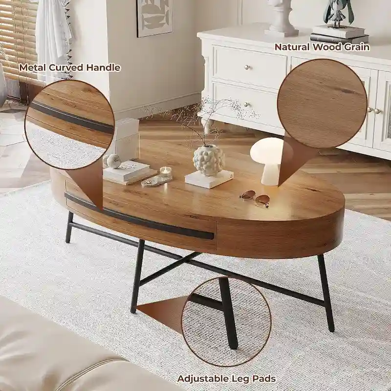 Modern Center Oval Coffee Table with Drawer - N/A
