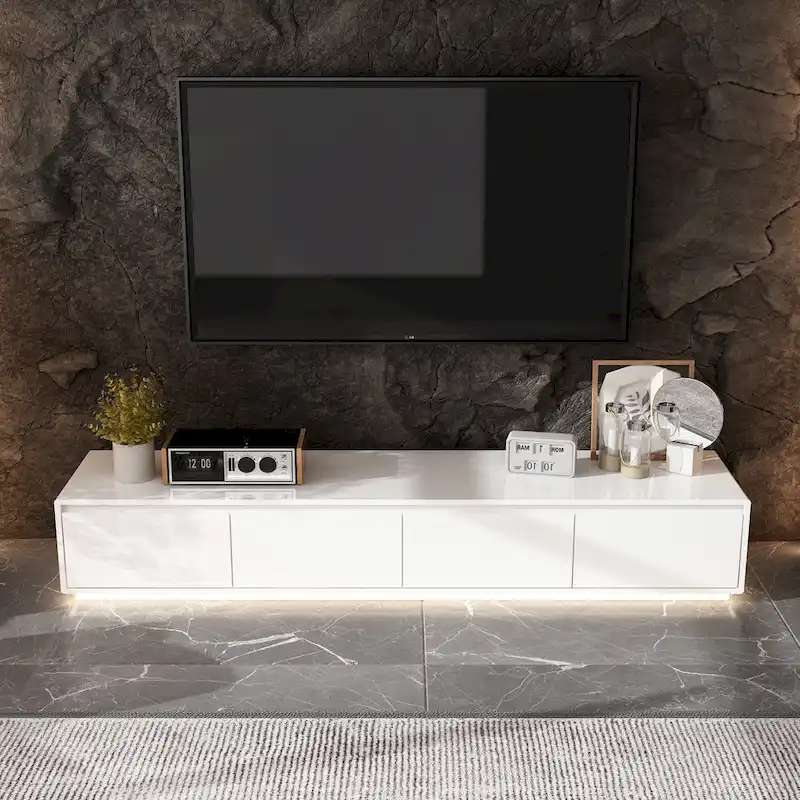 Illuminated White High Gloss Television Entertainment Center Console