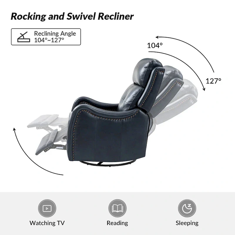 FrancoModern Genuine Leather Swivel Rocker Recliner with Nailhead Trims Sets of 2 by HULALA HOME