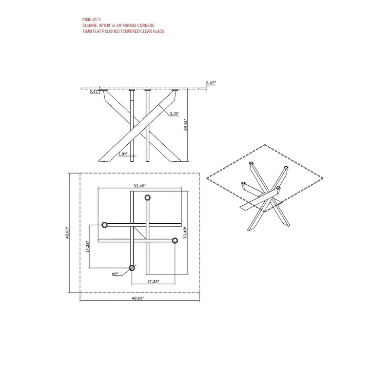 Somette Petra Square Glass Dining Table