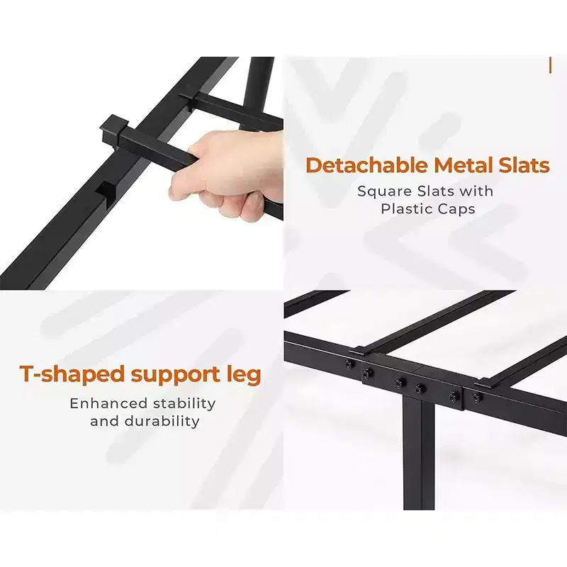 Garden Elements Luna Steel Modern Queen Bed Frame, Black Frame for Queen Size Mattress