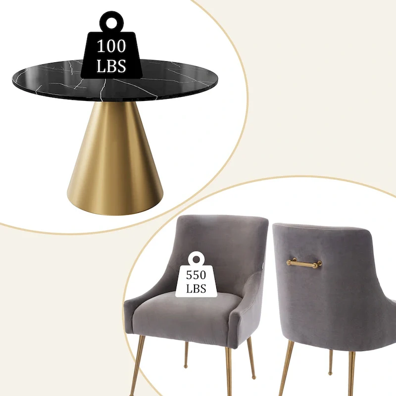 Clihome 5 Piece Black Marble Top Table with Velvet Dining Chair Set