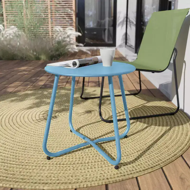 GRANDPATIO Designs Steel Patio Side Table, Weather Resistant Outdoor Round End Table