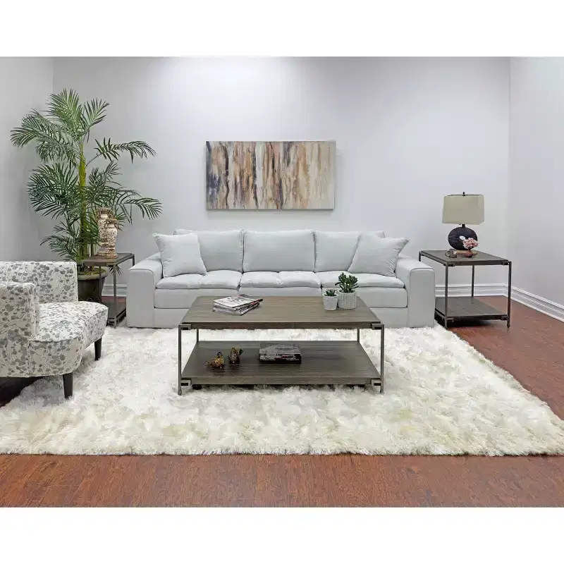 Roundhill Furniture Corbeta 3-Piece Metal Frame Wood Living Room Coffee Table and 2 End Tables Set, Aged Graphite