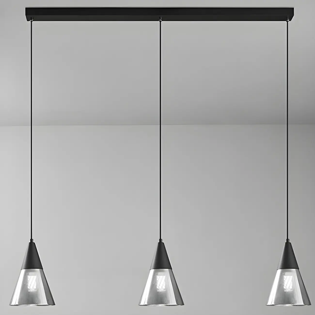 Modern Black Glass Cone Island Pendant Light for Kitchen