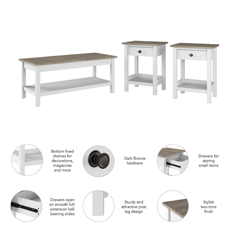 Bush Furniture Mayfield Farmhouse Coffee Table with End Tables