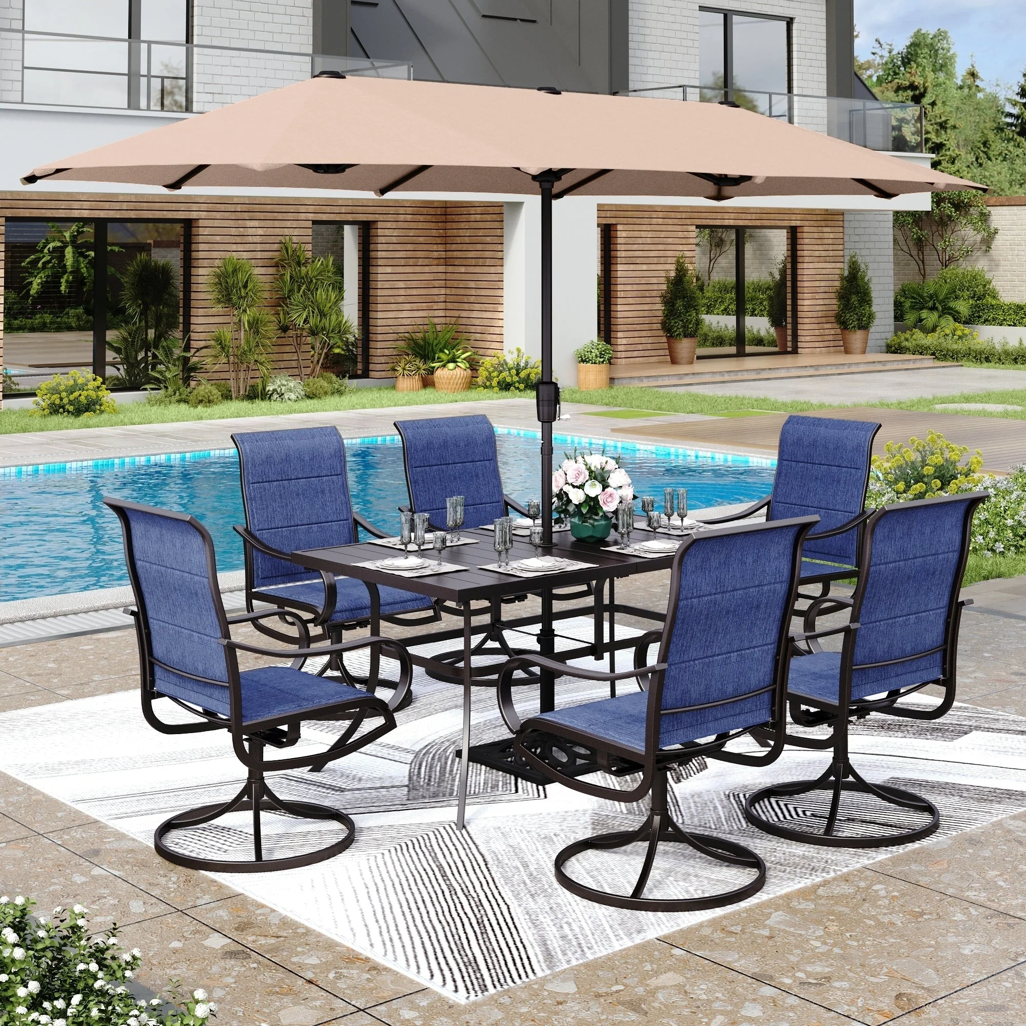 MAISON ARTS 8 PCS Patio Dining Set with 13ft Patio Umbrella