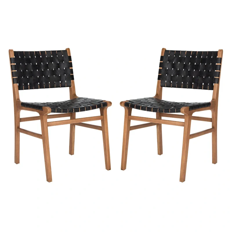 SAFAVIEH Hildred Woven Leather Dining Chair - Cognac / Natural - 20Wx22Dx33H