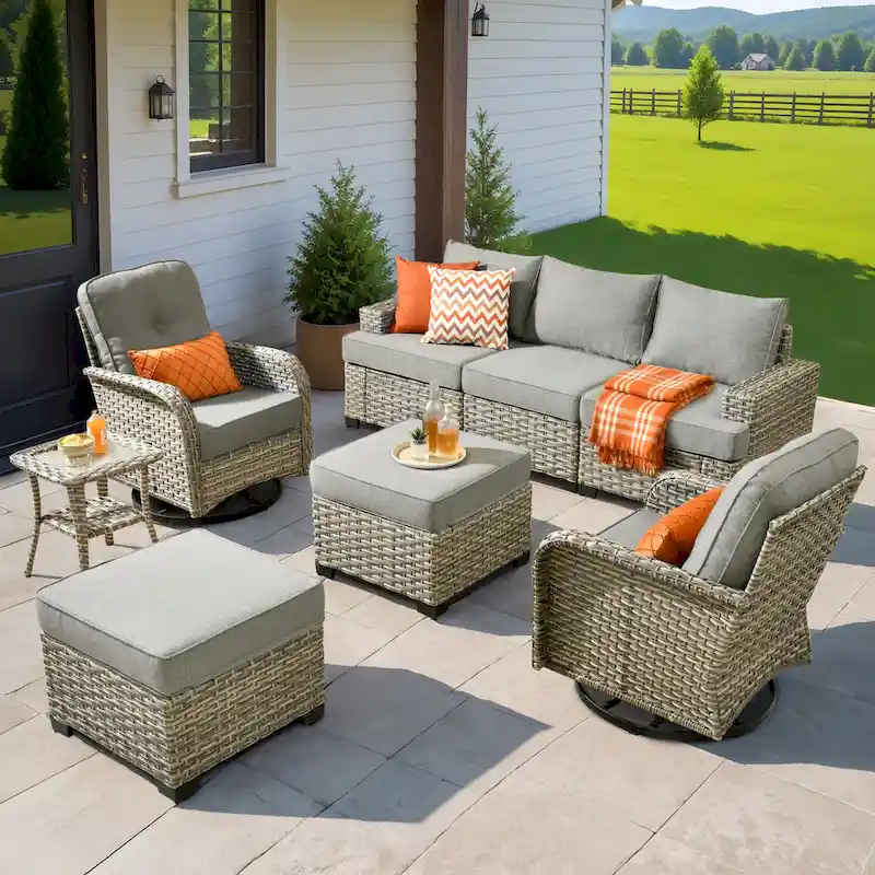XIZZI 8-piece Outdoor Grey Wicker Furniture Conversation Set