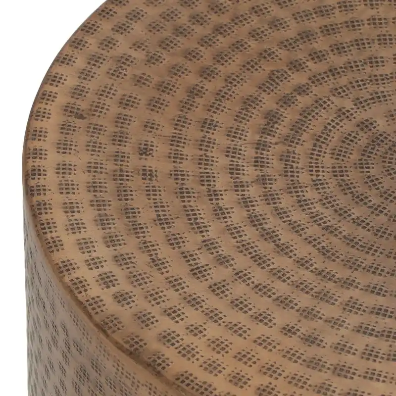 Aged Brass Drum Side Table - Handcrafted Aluminum with Hammered Finish