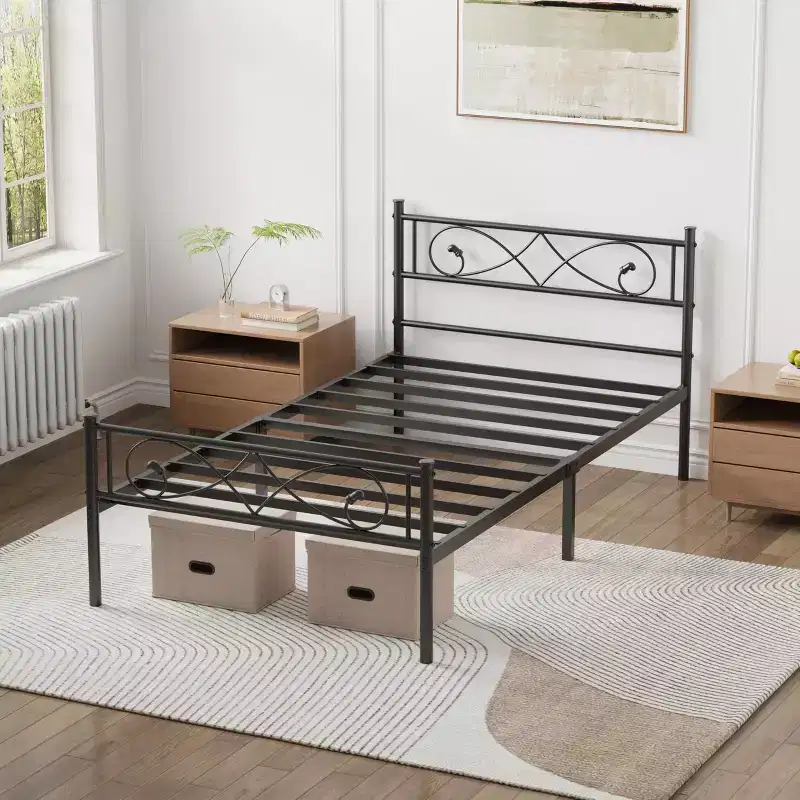 Twin Size Metal Platform Bed Frame with Fist Design Headboard & Footboard, Under Bed Storage, Noise-Free, Easy Assembly, No Box Spring Needed, Black