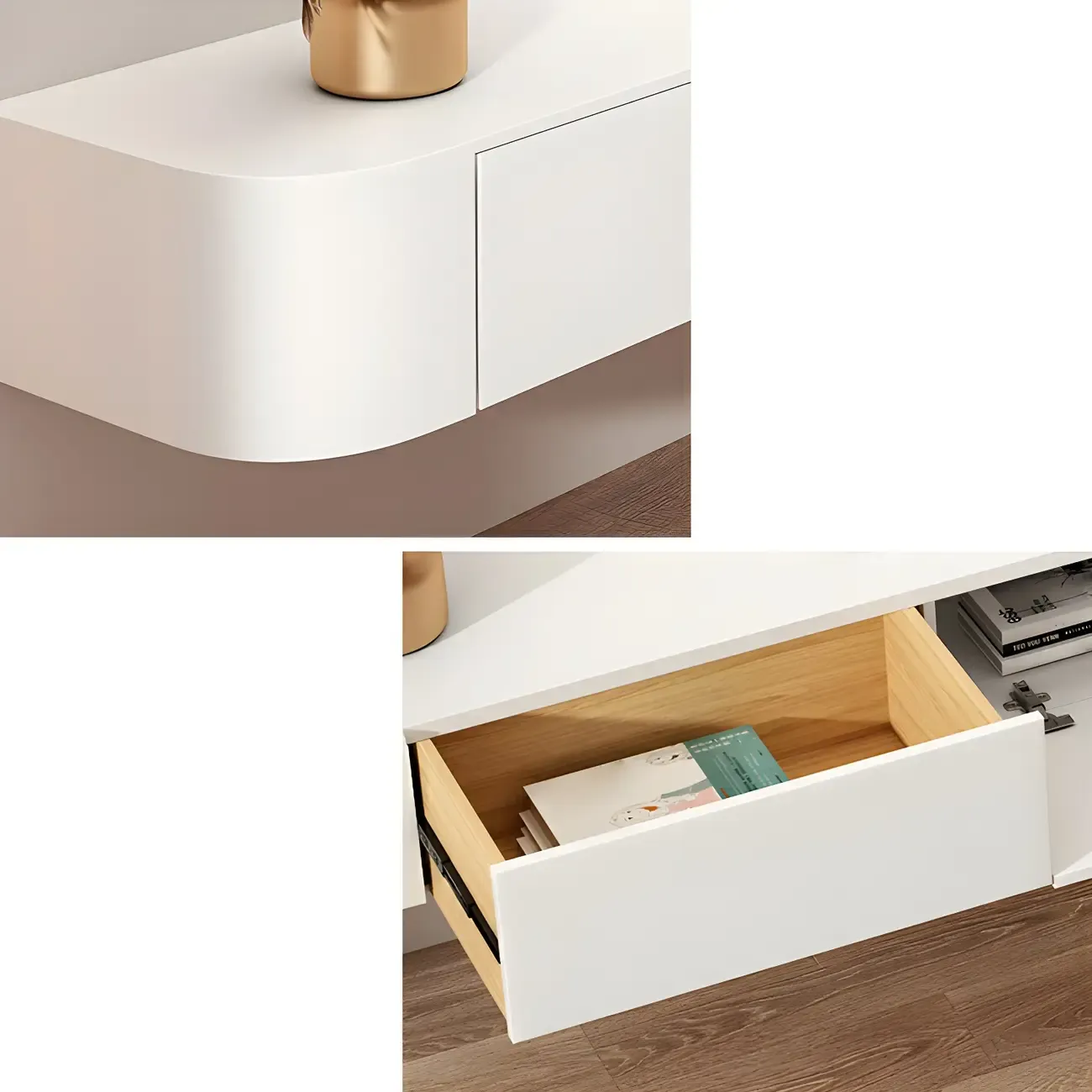 Modern Solid Wood Floating TV Stand with Drawers