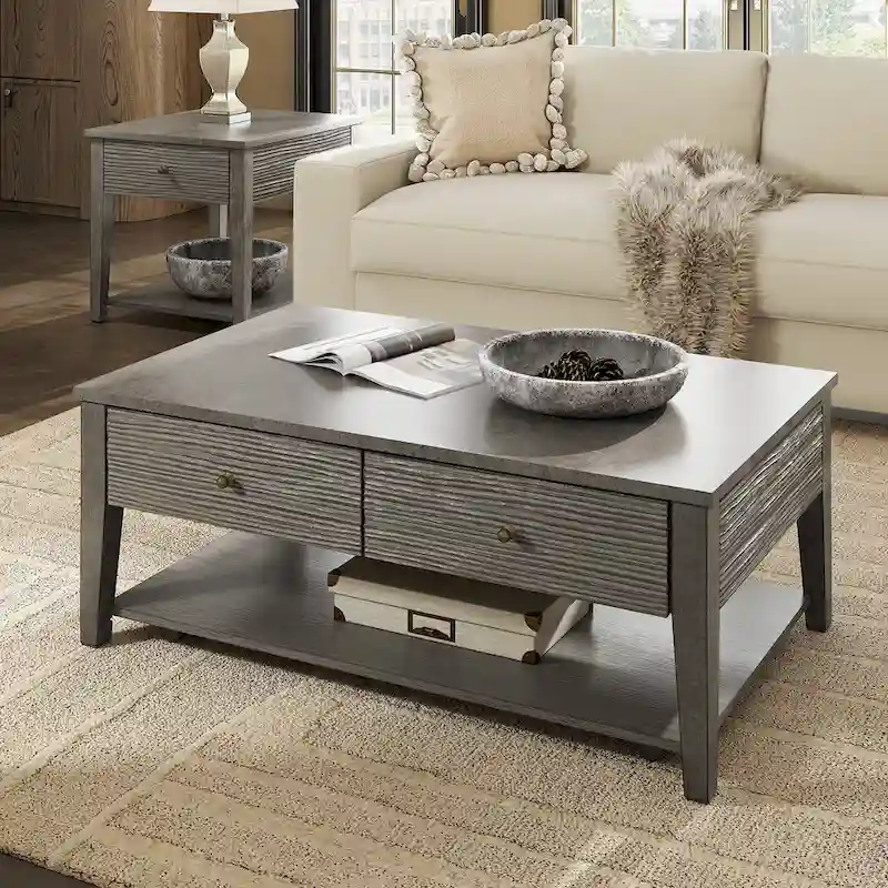 Coober Antique Grey Finish Grey Fiber Cement Table with Shelf by iNSPIRE Q Modern