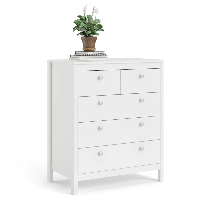 Grey 5-Drawer Chest with Leather Handles