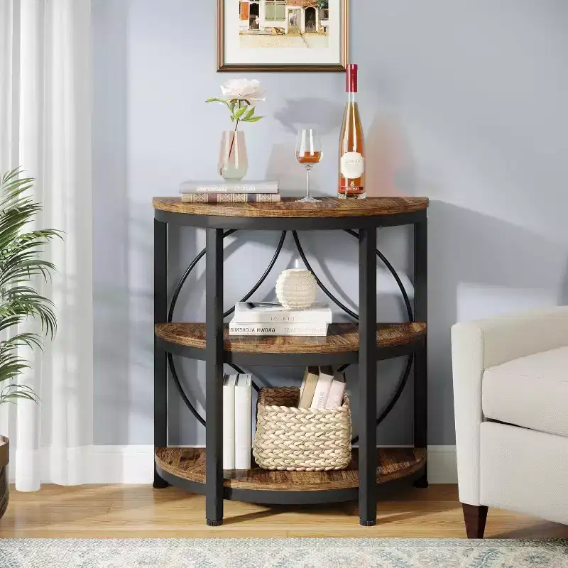 Tribesigns 3-Tier Semi Round End Table, Half Moon Accent Table